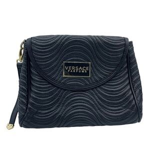 VERSACE PARFUMS Faux Leather Black Quilted Wristlet Clutch Bag